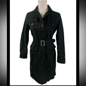 Mossimo Vintage Y2K Rain Coat Women’s Size Small Belted‎ Trench Over Mid Black